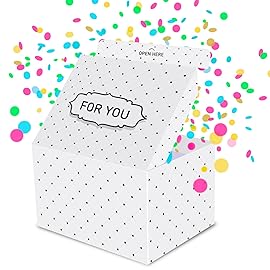 FETTIPOP Exploding Confetti Gift Box (Premium White) 7.1x5.5x4.3 inches KIT, Birthday, Party, Fathers and Mothers Day, Graduations, Anniversaries, Holidays, Any Occasion