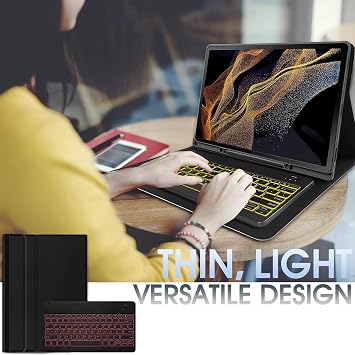 Backlit Keyboard Case for Samsung Galaxy Tab S9 Ultra 2023 / S8 Ultra 2022 14.6 Inch, 7 Colors Backlight Detachable Wireless Keyboard & PU Folio Cover Case for SM-X910/X916B/X918U/X900/X906