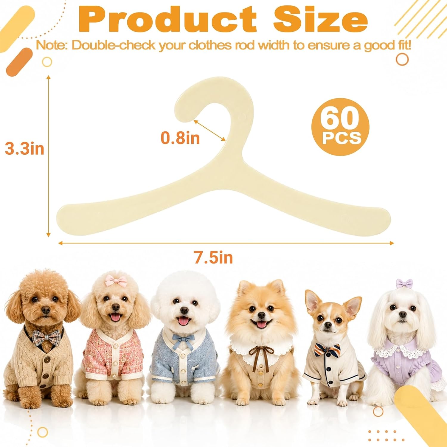 60 Pieces Dog Clothes Hangers, 7.5 Inch Plastic Pet Clothes Hanger