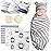 DRESHOW BQUBO Cotton Baby Swaddle Hat Set Newborn Infant Receiving Blankets with Bear Ears Hat Wooden Birth Announcement Card Newborn Unisex Swaddle Wrap Sets Warm Shower Gift
