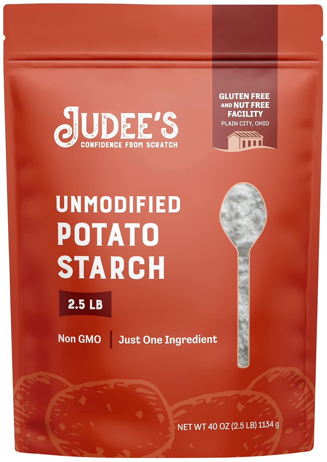 Judee's Unmodified Potato Starch - Starch Powder for Cooking & Breading - Flour Substitute for Gluten Free Baking - High-Heat Resistant Non-GMO Powder - 40 Ounce, Pack of 1