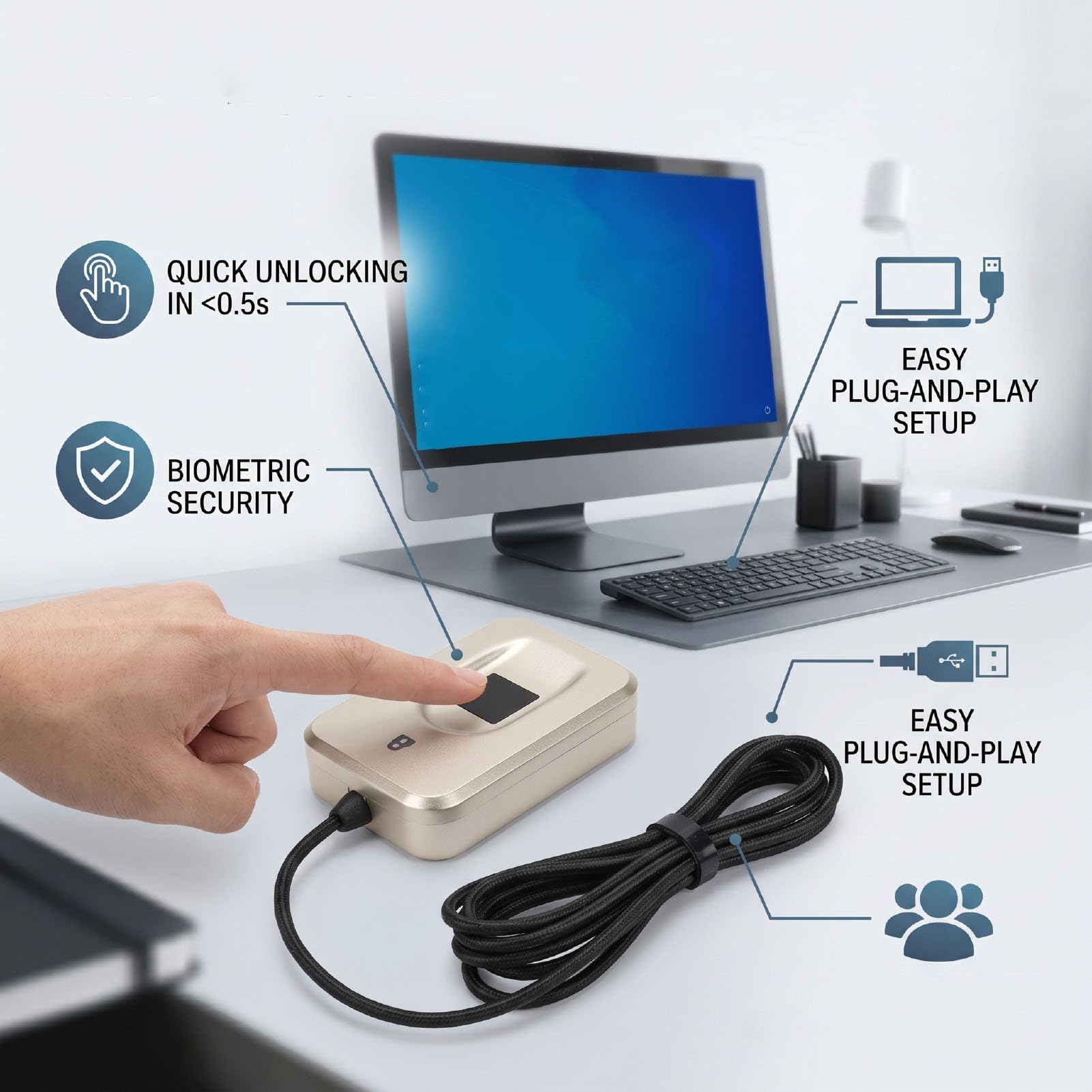 Fabater Lettore di Impronte Digitali USB per Wins 10/11, Hello