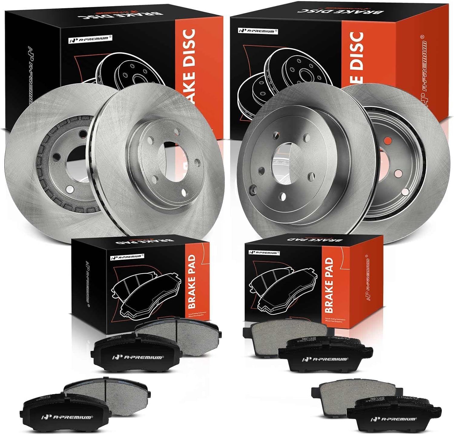 A-Premium Front and Rear Vented Disc Brake Rotors + Ceramic Pads Kit Compatible with Select Ford & Lincoln Models - Edge 2007-2009, MKX 2007-2009, FWD, 12-PC Set