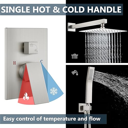 Miniatura 72 de Aolemi Sistema de ducha tipo lluvia de 12 pulgadas, cabezal de ducha cepillado Nikcel Combo Set con ducha de mano válvula de montaje en pared grifo