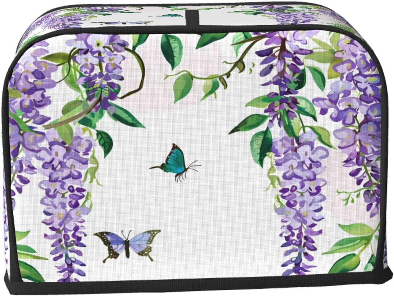 Toaster Cover 2 Slice Spring Purple Wisteria Butterfly Waterproof Appliance Cover with Hang Loop Bread Baker Toaster Cover for Kitchen