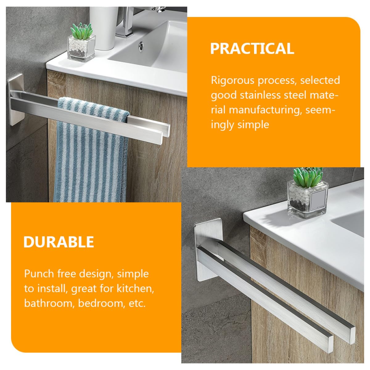Portasciugamani da Bagno e Cucina in Acciaio Inox 304 Mensola da Parete Doppia senza Fori Portasciugamani Robusto da 39 CM per Bagno e Camera Installazione senza Danni