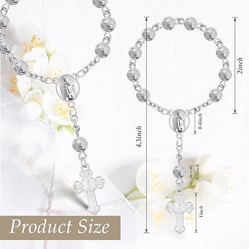 Miniatura 2 de Sasylvia 30 piezas de recuerdos de bautismo, mini placa de rosario, cuentas de rosario de bautismo con cruz y 30 bolsas de organza para primera