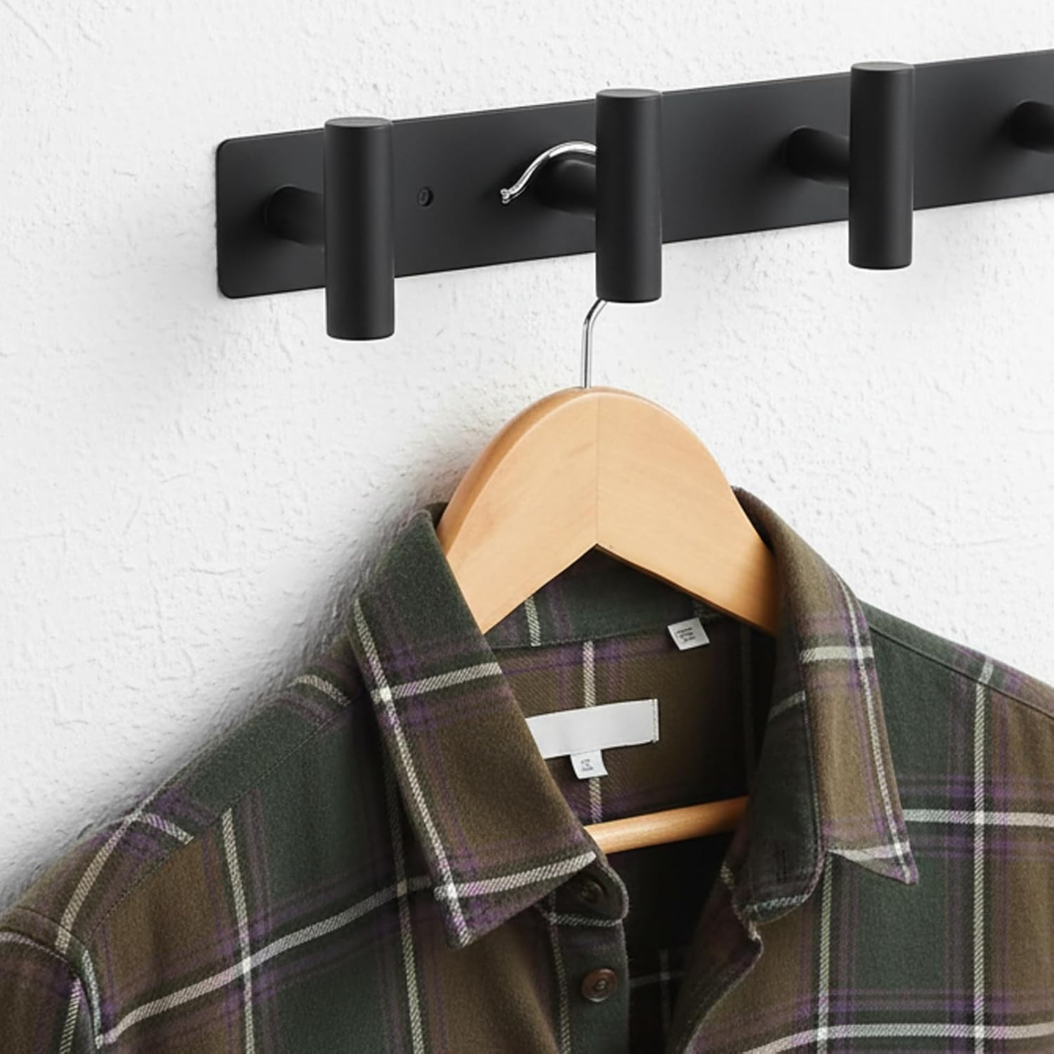 2 Pack Black Coat Hooks, Wall Mounted Coat Rack with 5 T-Shaped Pegs for Hats, Bags & Towels, Heavy-Duty Metal Rail for Entryway, Bathroom, Closet, Bedroom
