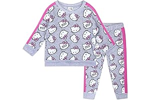 Sanrio Girls 2 Piece All Over Print Hello Kitty Fleece Crewneck Sweatshirt and Pants Set