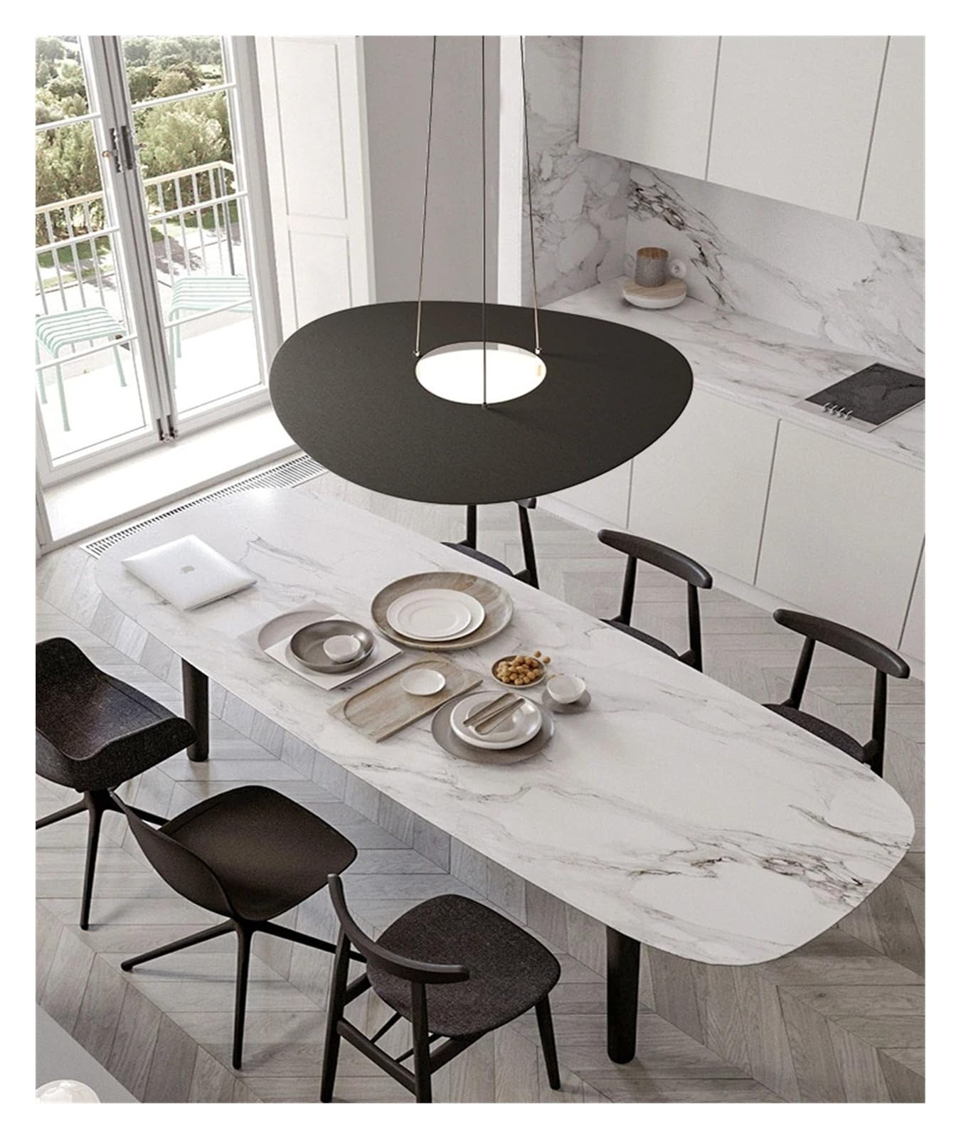 Lustre minimaliste moderne pour salon en fer noir et blanc de 40cm de diamètre
