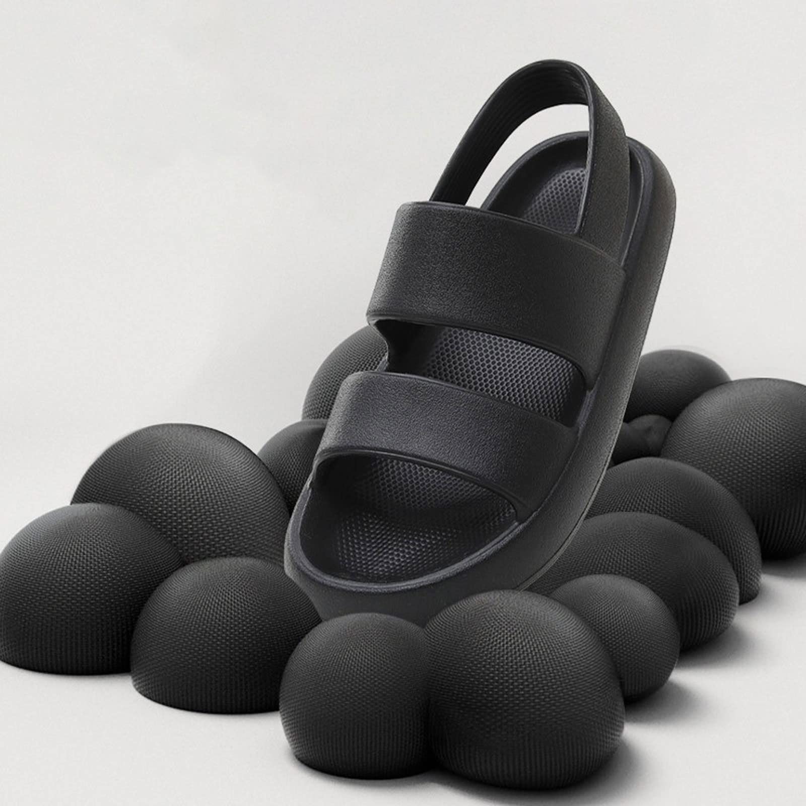 MMRTDJDR Sandalias para hombre Sandalias para hombre Zapatos de plataforma de verano Mujer Playa Exterior Zapatillas de EVA Hombre Suela suave y gruesa Toboganes de interior antideslizantes Cool Black