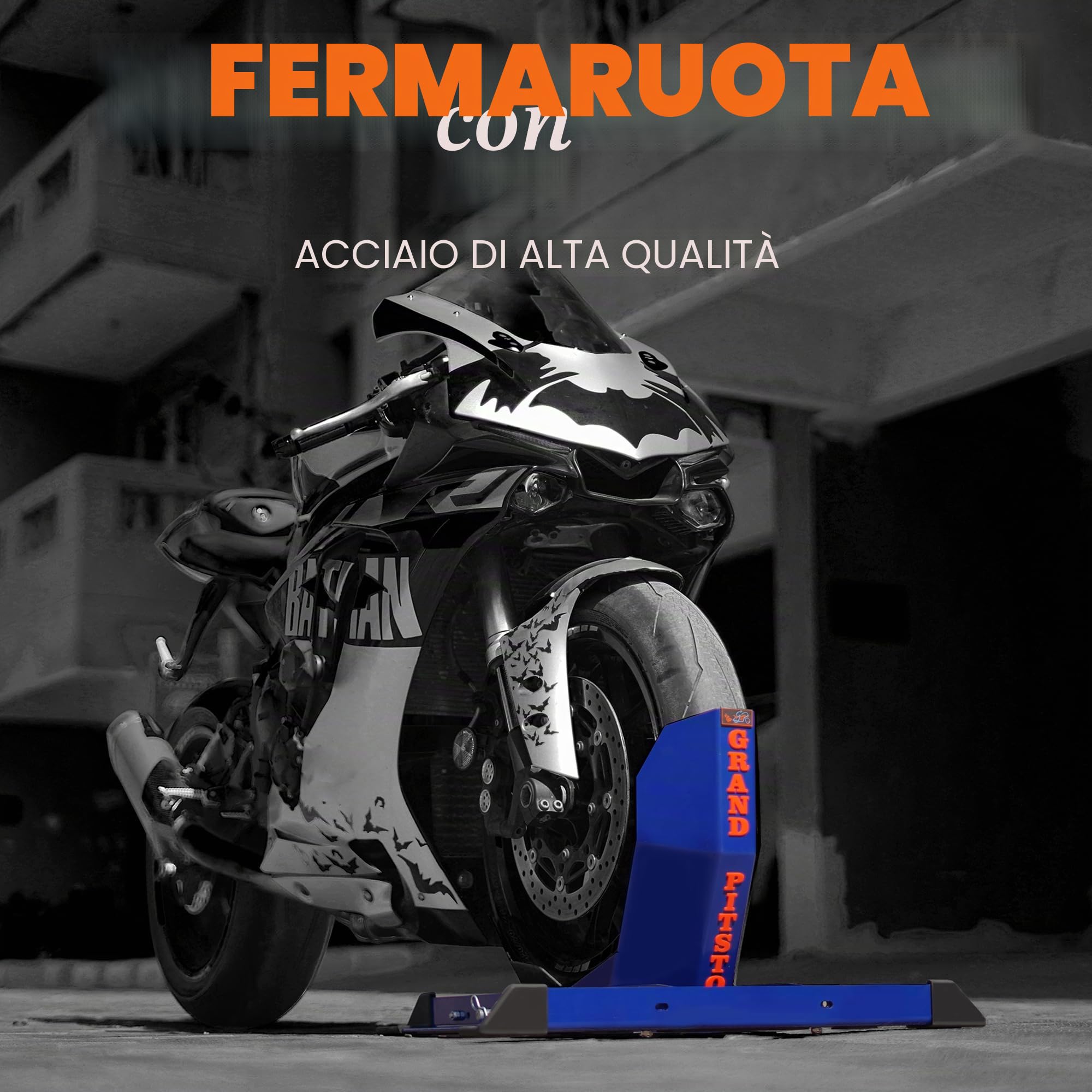 GRAND PITSTOP Cuneo universale per Crusier, moto sportive e da cross, supporto per moto resistente per rimorchio, completamente regolabile, staccabile, pieghevole (dimensioni pneumatici da 33 a 66 cm)