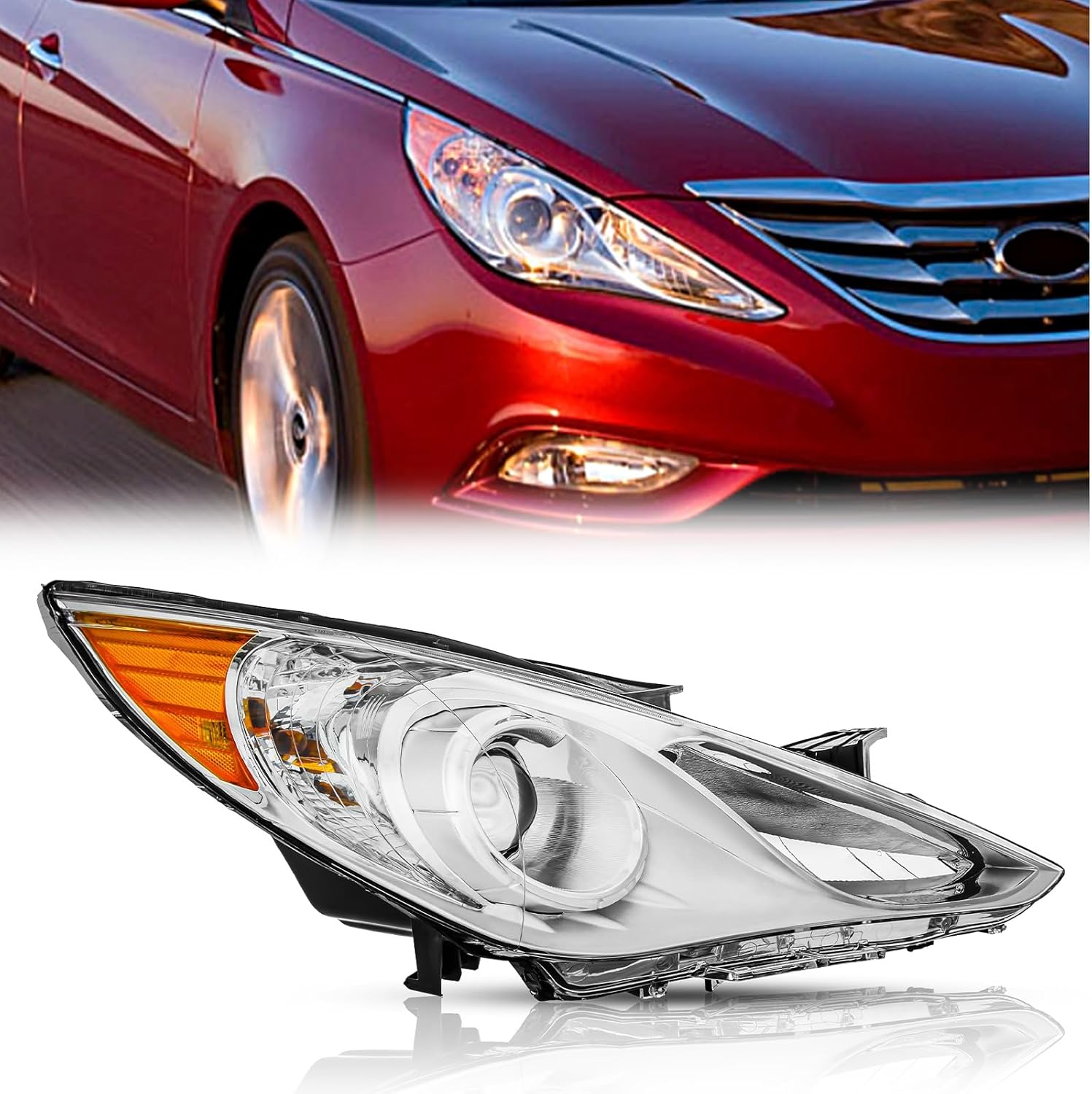 TODO Headlight Assembly for Sonata (Excludes Hybrid) 2011-2014, HeadLamps for HYUNDAI Sonata 2011 2012 2013 2014, Passenger Side