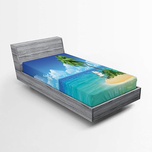 Lunarable Coastal Fitted Sheet, Desert Chaise Lounge Solitude Resting Holiday Tropic Resort Beach Leisure, Bed Cover with All-Round Elastic Deep