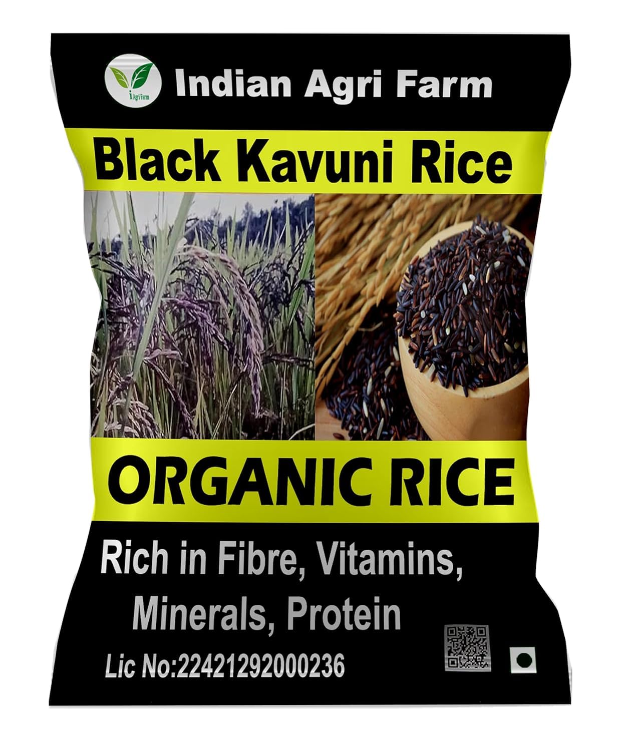 Iagrifarm Organic Black Kavuni Rice - Pack of 10 Kg/Organically Grown/Unpolished Forbidden Rice/Low GI/Karuppu Kavuni Arisi