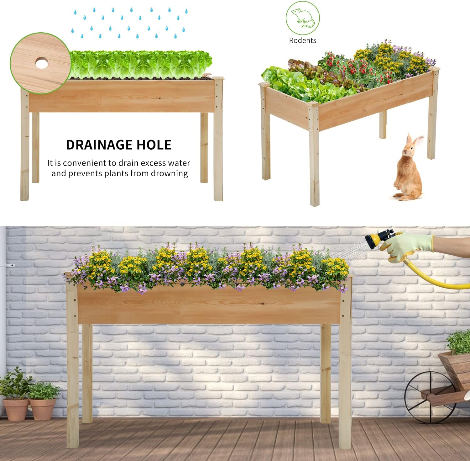 49x24x30 Inch Raised Garden Bed, Outdoor Elevated Wood Planter Box Stand for Vegetable Flower Herb, Backyard Patio Gardening Planter Box, Natural