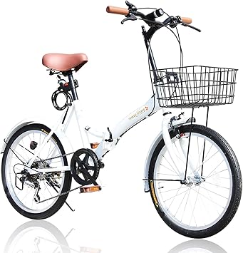 Amazon 折りたたみ自転車 カゴ付 インチ P 008n S字フレーム シマノ6段ギア ライト ワイヤーロック錠付き パールホワイト Three Stone 小径車 ミニベロ
