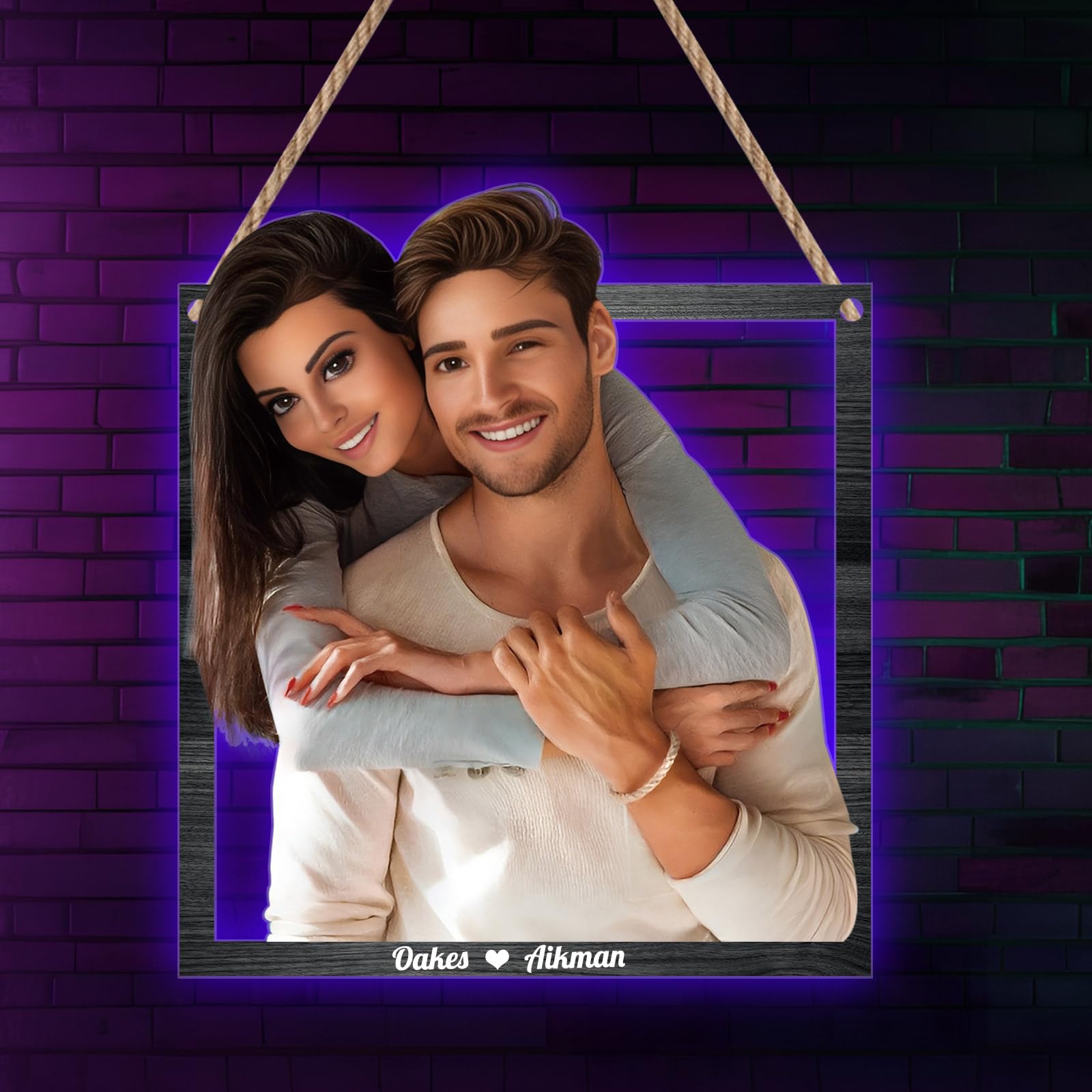 Letrero de madera con marco de fotos en 3D con estilo de dibujos animados personalizado Marco de fotos con caricatura de retrato familiar personalizado Regalos para parejas familia Decoración de pared