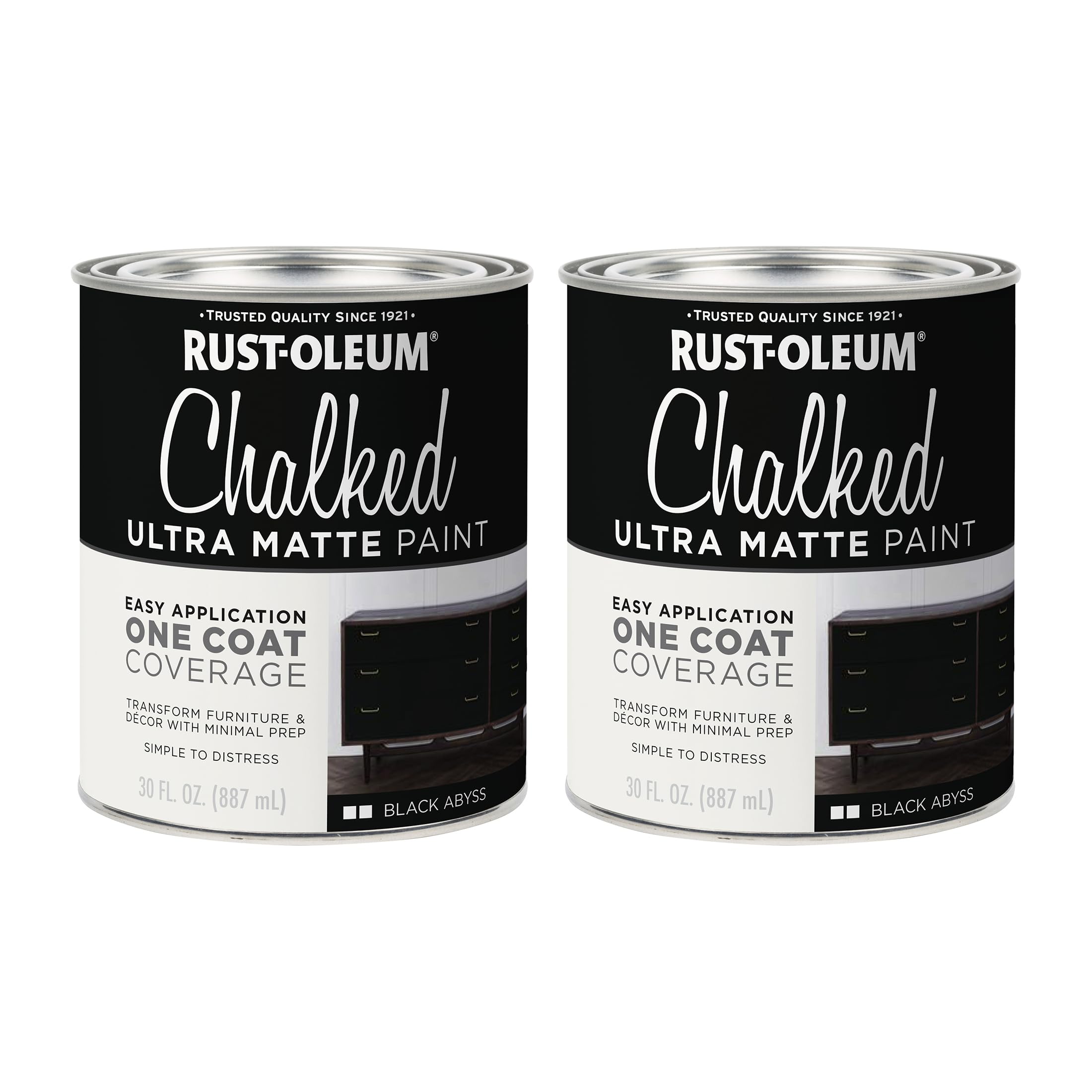 Rust-Oleum Black Abyss Chalked All-in-One Ultra Matte Paint | One Coat Coverage | No Primer, Sanding, Or Topcoat Needed | Easy Clean Up | Made in USA | 30 OZ | 2 Pack