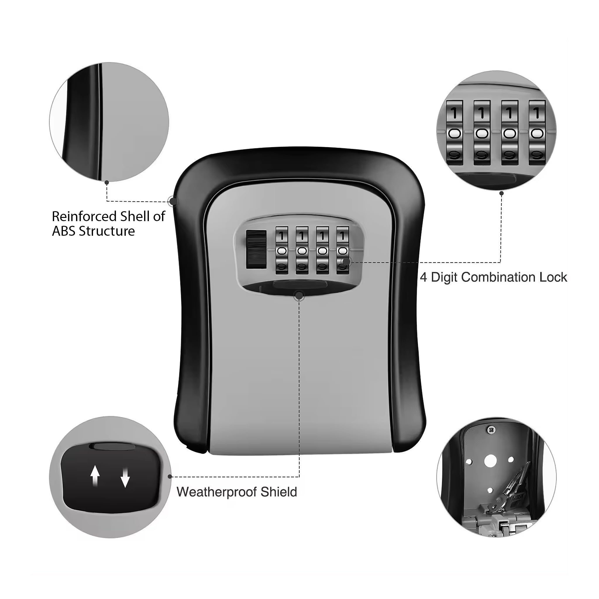IndoTeam Key Safe Wall Mounted, Key Holder Lock Box with Code, Lockbox for Keys Outdoor, Keysafe Wall Mounted Outside - Image 3