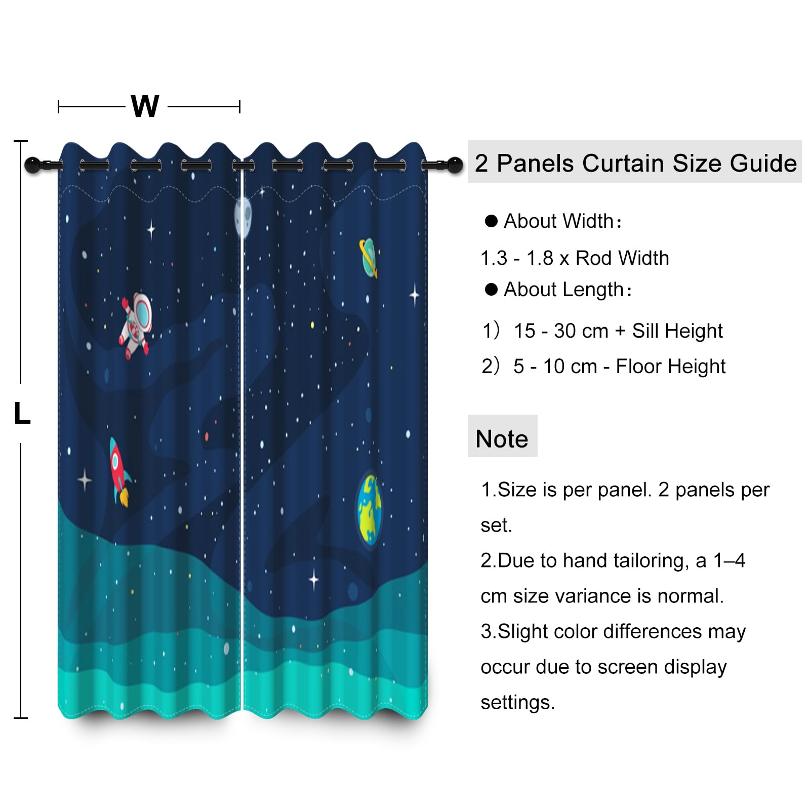 YONGFOTO Vorhang Weltraum Kinderzimmer Universum Galaxie Rakete Planeten Astronaut Weltall Verdunklungsvorhänge Kinderzimmer Junge mit Ösen Marineblau 2 Stück 117 x 183 cm