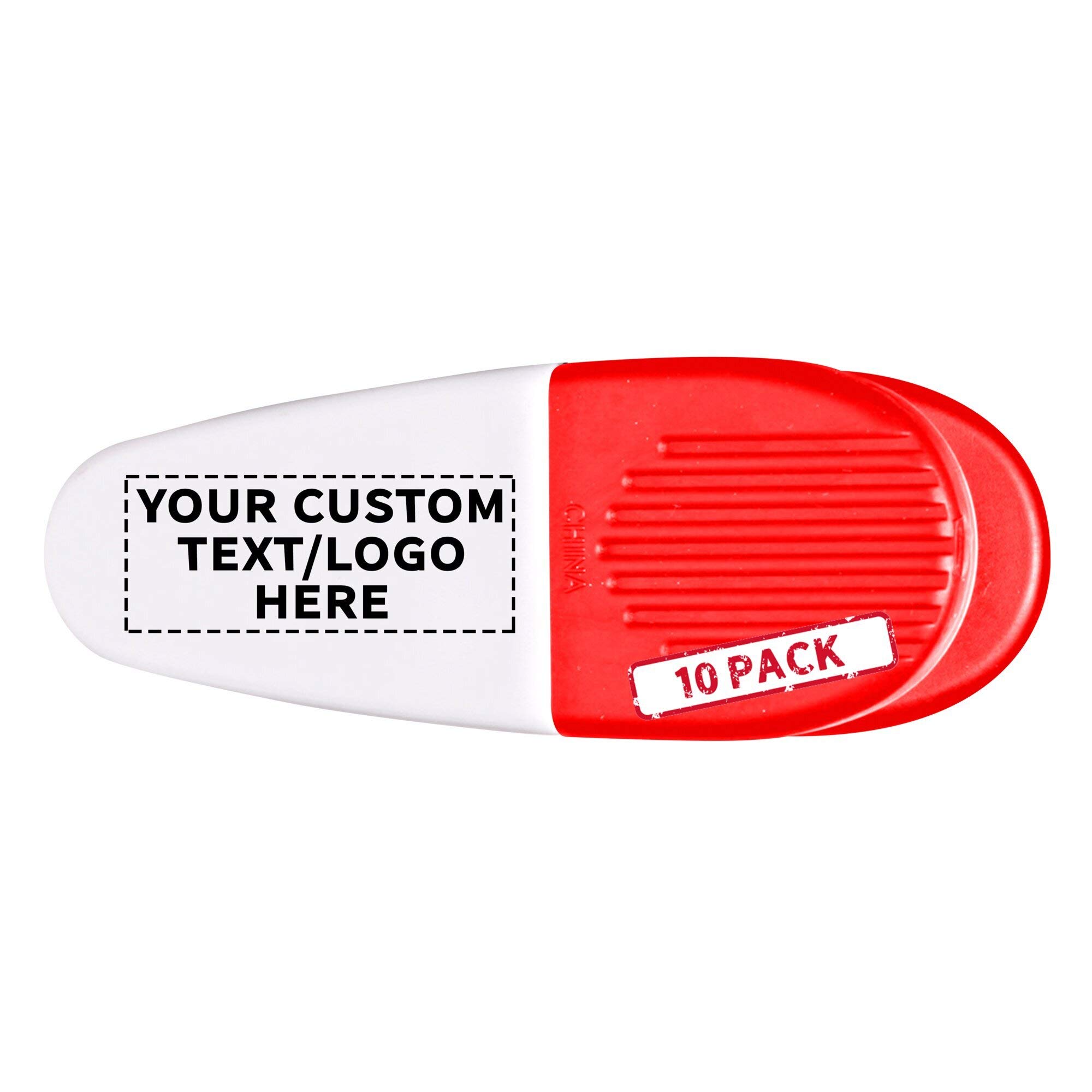10 Magnetic Memo Holders Set - Customizable Text, Logo - Large Clip, Plastic - White Red