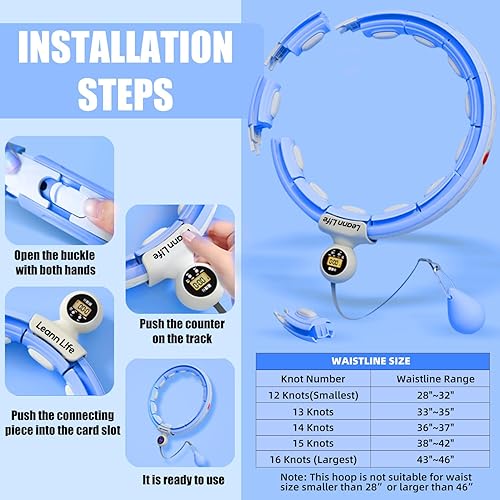 Miniatura 6 de Leann L!fe U5-16 Knots Waist 28- 46, Silent Smart Weighted Hula Hoop for Adults Weight Loss, Infinity Hoop Plus Size, Home Outdoors Fitness