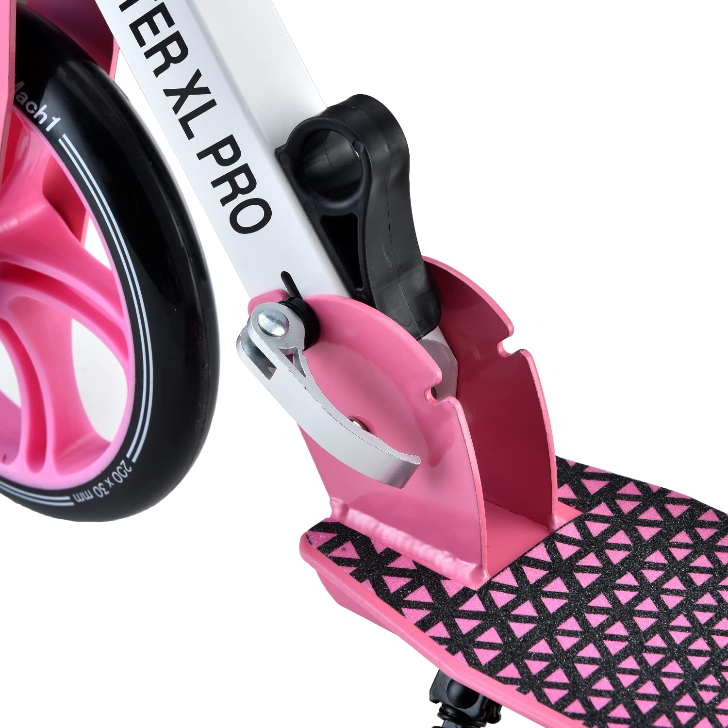 Mach1 Kick - Patinete de aluminio para ciudad, ruedas grandes de 200 mm, ruedas grandes para adultos y niños, plegable, color blanco y rosa