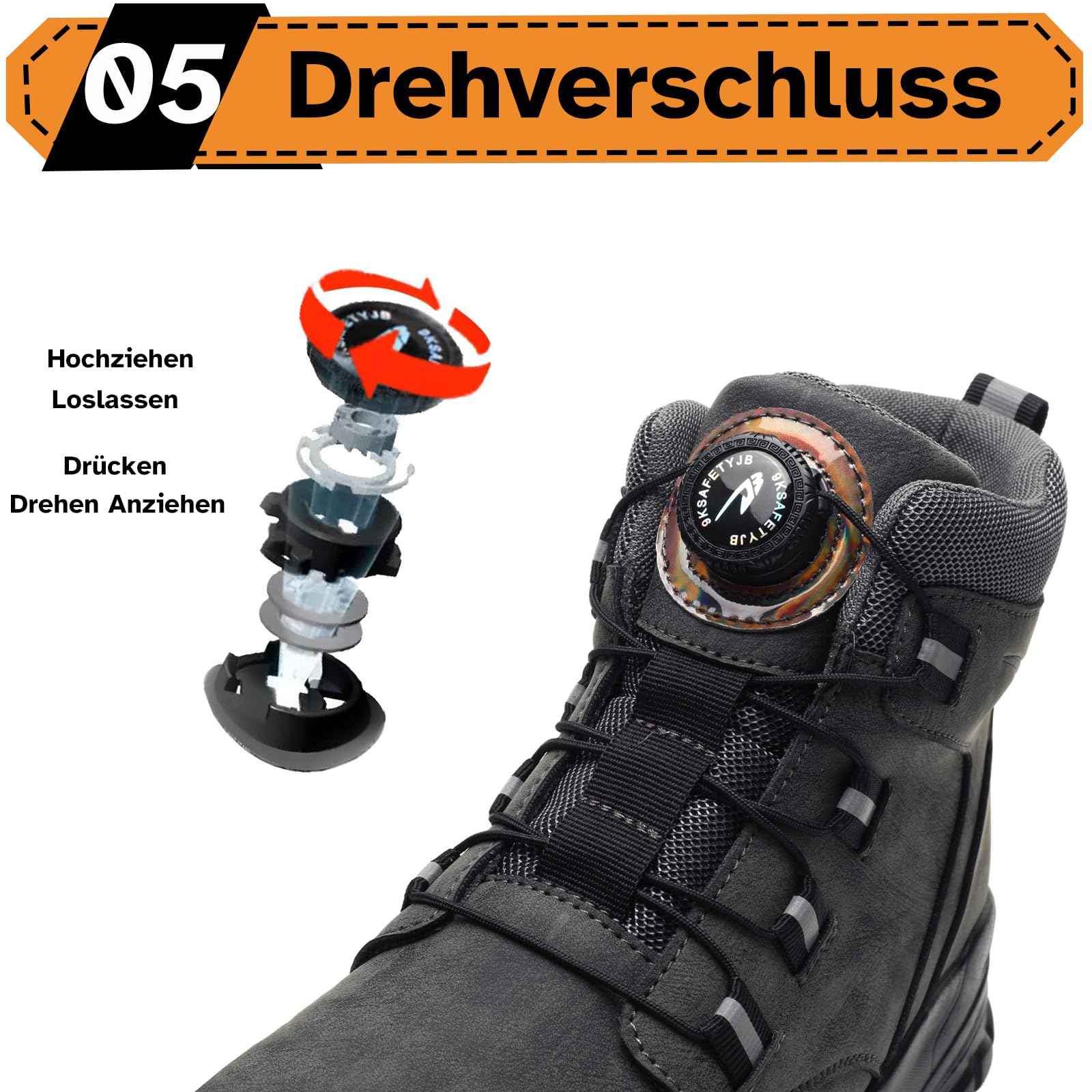 Zapatos de seguridad para hombre y mujer, ligeros, puntera de acero, transpirables, botas de seguridad antideslizantes, botas de trabajo con botón giratorio