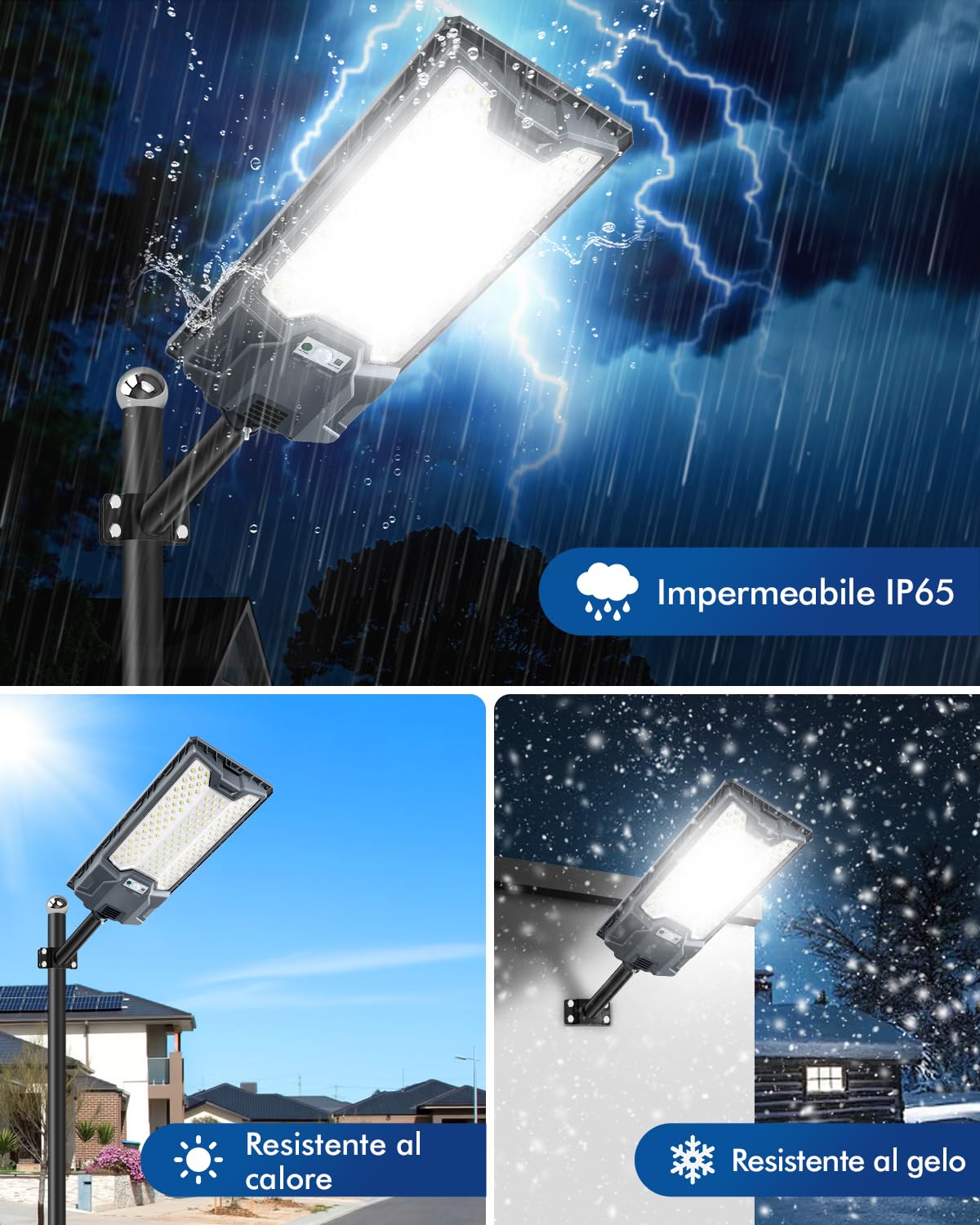Sararoom Lampione Solare da Esterno 600W, Faro Led con Sensore di Movimento, 6500K Luce Stradale, IP65 Impermeabile Luci di sicurezza con Pannello Solari per Giardino,Strada,Garage,Parcheggio,Cortile