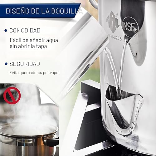 Vista 4 de ARC - Olla de vapor de acero inoxidable de 20 cuartos de galón con boquilla de agua de fácil llenado, vaporizador de cangrejos de mariscos