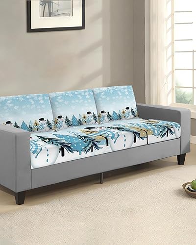 Miniatura 2 de Fundas de cojín de Navidad color azul degradado para sofá, funda elástica para sofá con parte inferior elástica, diseño de muñeco de nieve, copo de