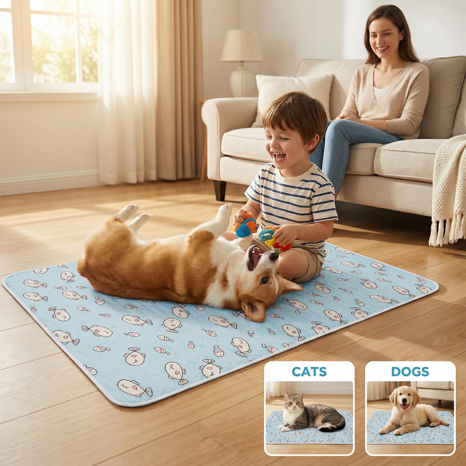 Ninonly Alfombra Refrescante para Perros y Gatos, 50x70cm Cama Fresca para Mascotas, Colchoneta Refrescante Alfombrilla de Verano Lavable a Máquina y Plegable, Manta Fria Ideal para Hogar Coche Viaje