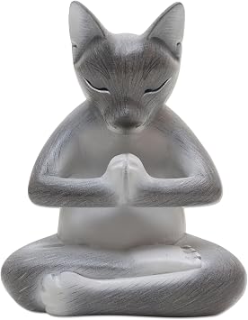NOVICA Artisan Handcarved Wood Statuette Suar Cat Grey Indonesia Sculpture Animal Themed Prayer Spiritual [6in H x 4.7in W x 3.1in D] Grateful Cat in Grey