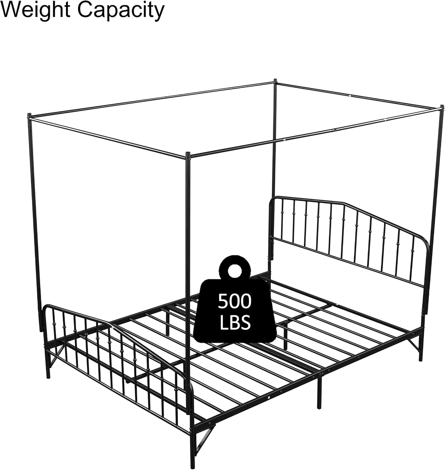 Queen Size Metal Canopy Platform Bed with Headboard,Metal 4 Poster Canopy Metal Bed with Sturdy Bed Frame (Black)