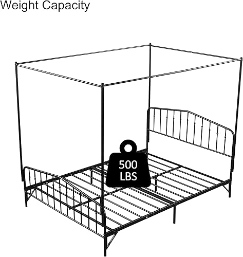 Miniatura 4 de Tensun Marco de cama de metal de tamaño matrimonial, marco de cama de plataforma con cabecera y estribo en forma de X, marco de cama desmontable, no