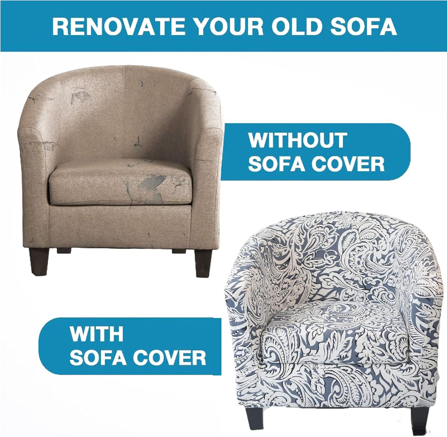 2 Piece Club Chair Slipcover Stretch Tub Chair Cover Armchair Covers Printed Round Barrel Swivel Chair Covers Sofa Cover Furniture Protector for Living Room,28