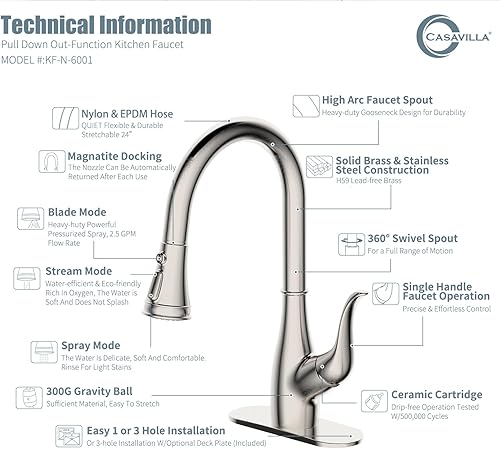 Miniatura 8 de Grifo de cocina con dispensador de jabón, grifo para fregadero de cocina, grifos de fregadero de cocina de acero inoxidable de una sola manija con