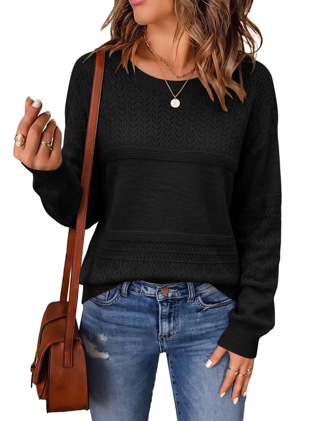 JOCAFIYE Sweaters for Women Long Sleeve Crew Neck Pullover Sweater Tops