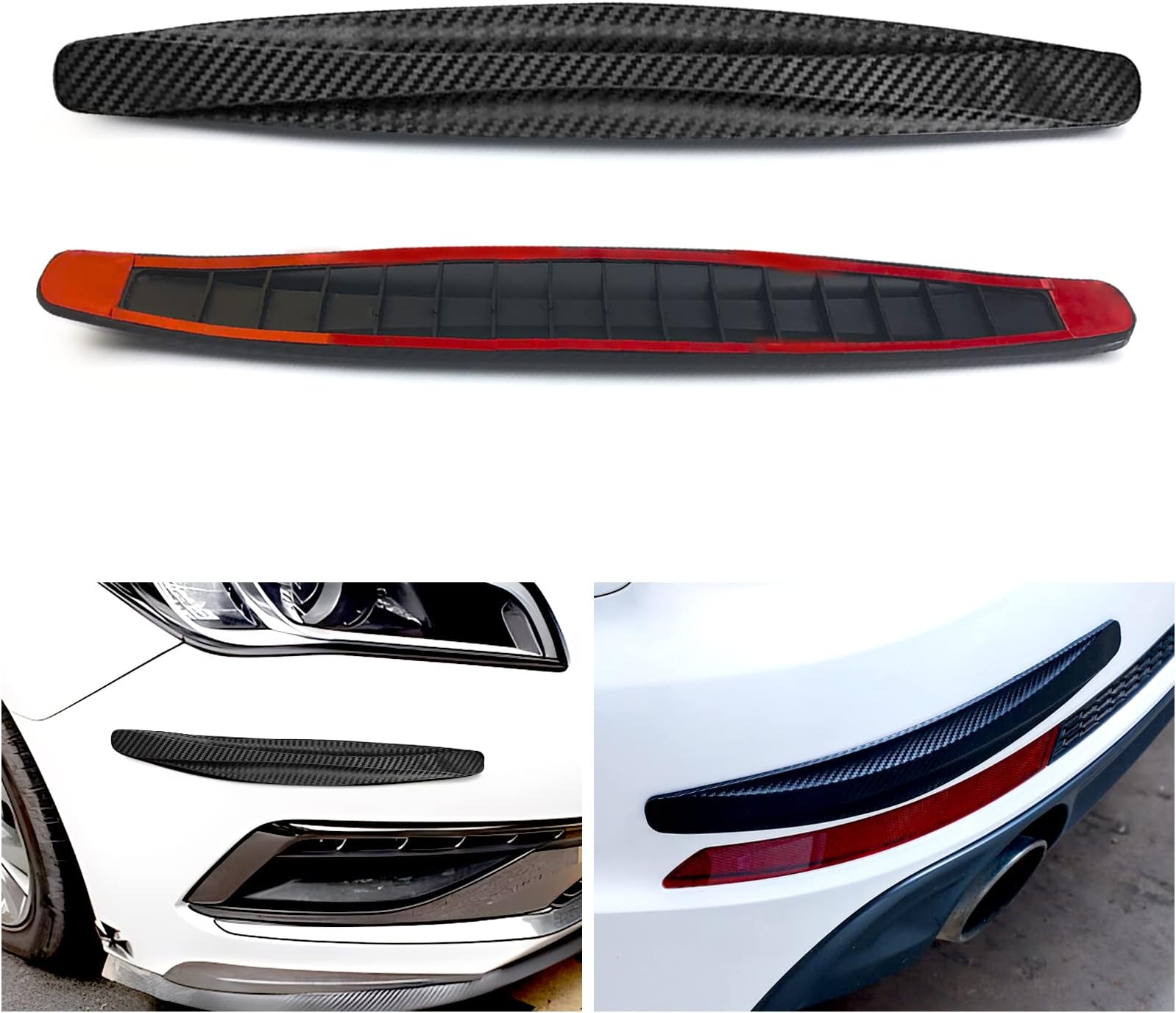 QUICTO 2PS Car Front Rear Bumper Protector Strip, Universal Carbon