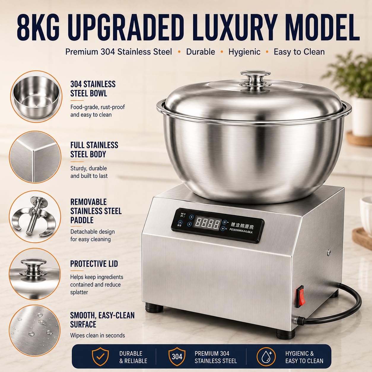 Impastatrice a Spirale 8 kg 1800W Pizza Pane Panetteria 5KG