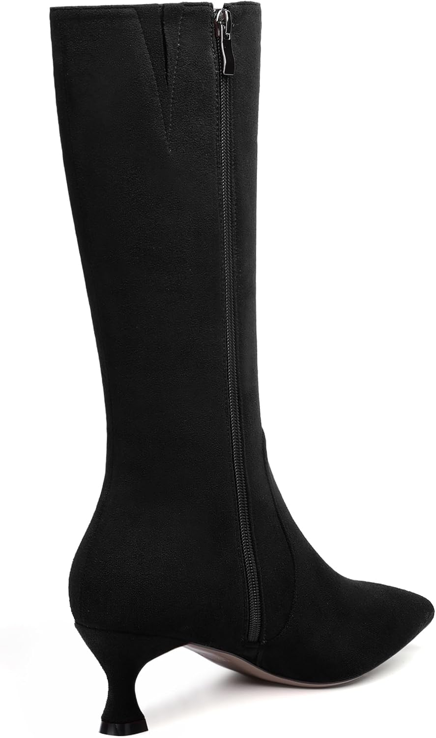 FEMSTEP Womens Sexy Suede Pointed Toe Party Zip Kitten Low Heel Knee High Boots 2 Inch - Image 5