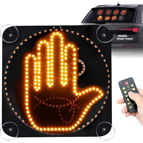 Car Finger Light with Remote, Hand Gesture Amber LED Light with Suction Cup - 14 Modes for Road Rage Warning Signs Car Accessory Christmas Xmas Gift for Men Women