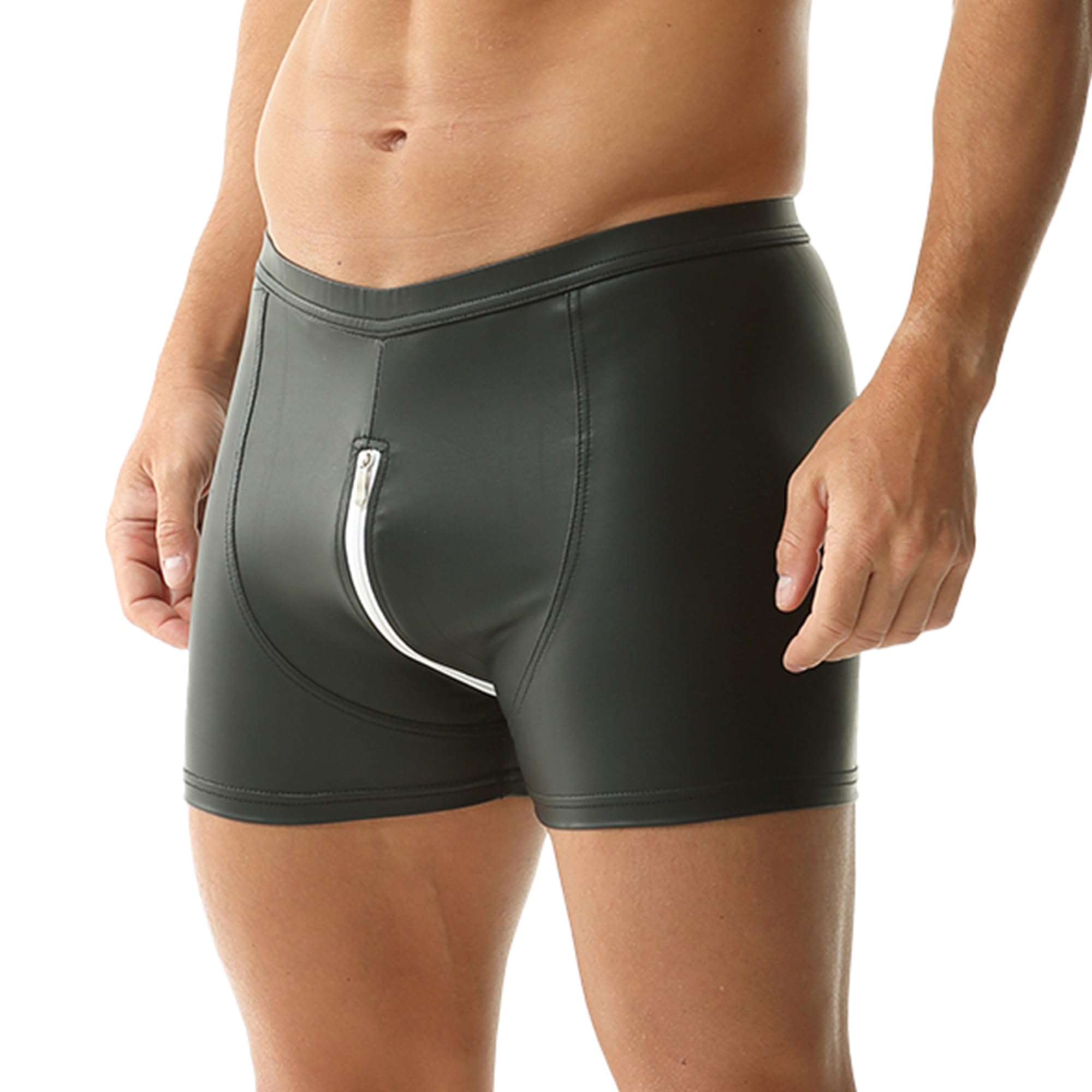 Calzoncillos de Cuero PU para Hombre Cintura elástica Rave Short Pants Clubwear