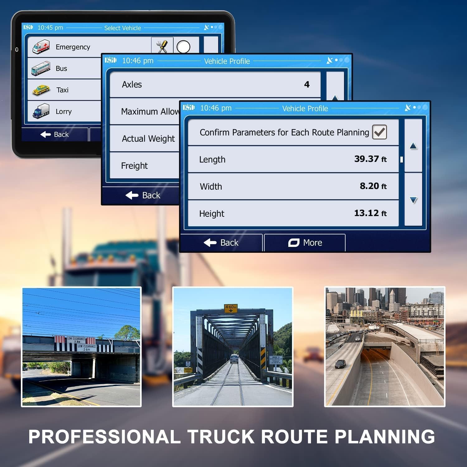 7" GPS Sat Nav for Truck Car RV, Offline Navigation UK & Europe Maps HD Touchscreen, Voice Guidance, Type-C, Sun Visor & Mount, Speed Limit Warnings, Postcode Search Quick GPS Fix — view 7