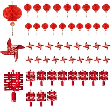 20 PCS Chinese New Year Decorations 2026 Chinese New Year Lanterns Foldable Red Paper Lantern 20 PCS Red Windmill Chinese's New's Year's Spring Festival Party Outdoors Decorations Lantern Festival