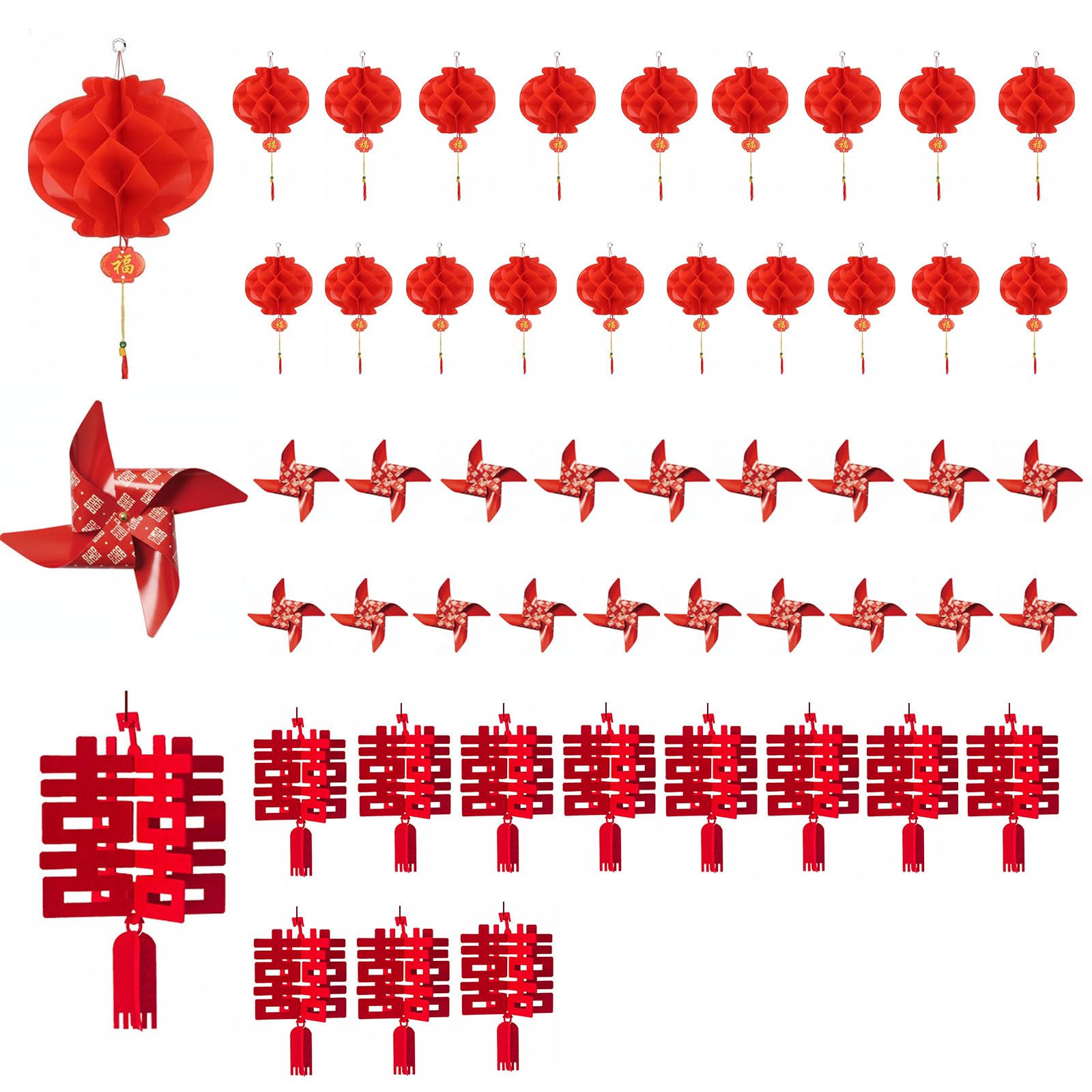 20 PCS Chinese New Year Decorations 2026 Chinese New Year Lanterns Foldable Red Paper Lantern 20 PCS Red Windmill Chinese's New's Year's Spring Festival Party Outdoors Decorations Lantern Festival