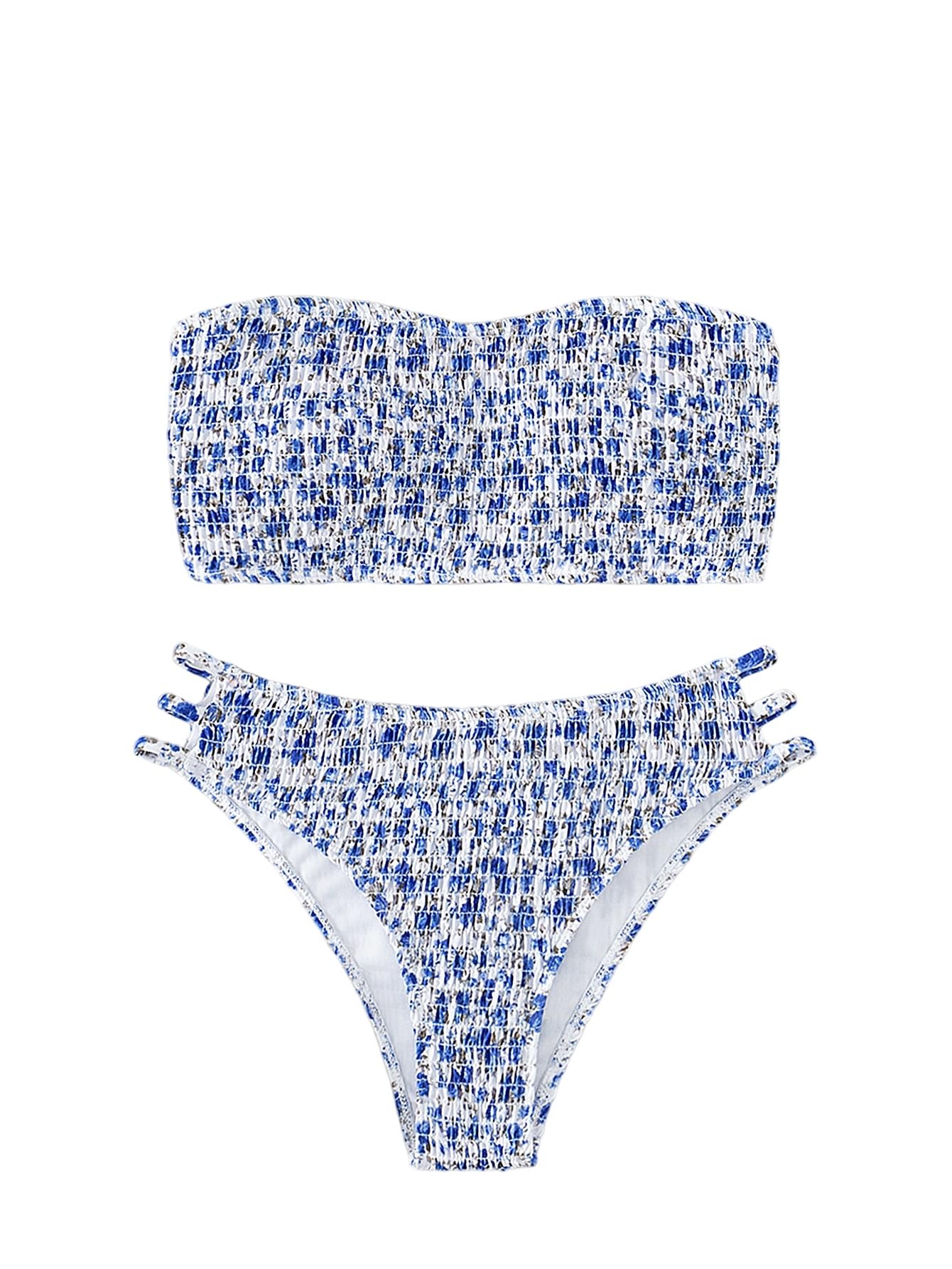 GORGLITTER Bikini 2 pièces pour femme - Motif floral - Haut bandeau et bas de bikini - Maillot de bain d'été bohème - Mode de plage