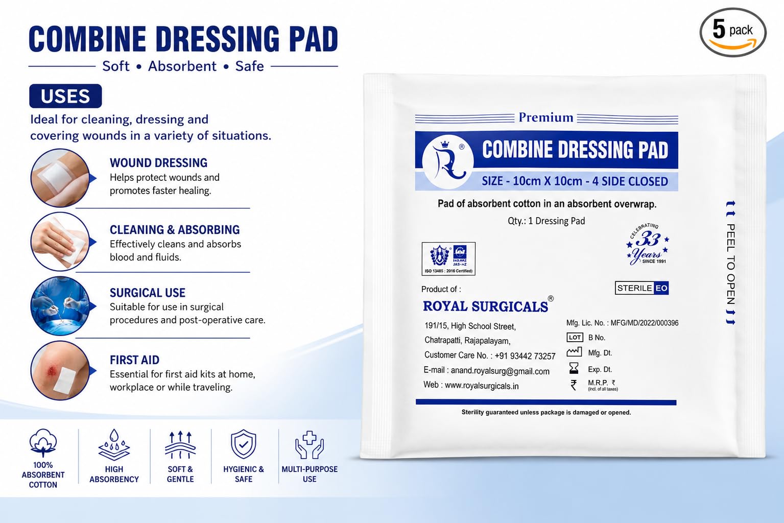 Dressing pad 10cm x 10cm (4 side closing) (25) — Amazon image 4