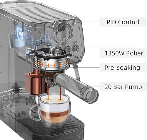 Miniatura 6 de MAttinata Máquina de café expreso de 20 bares, cafetera espresso con espumador de leche profesional, varita de vapor para capuchino y café con